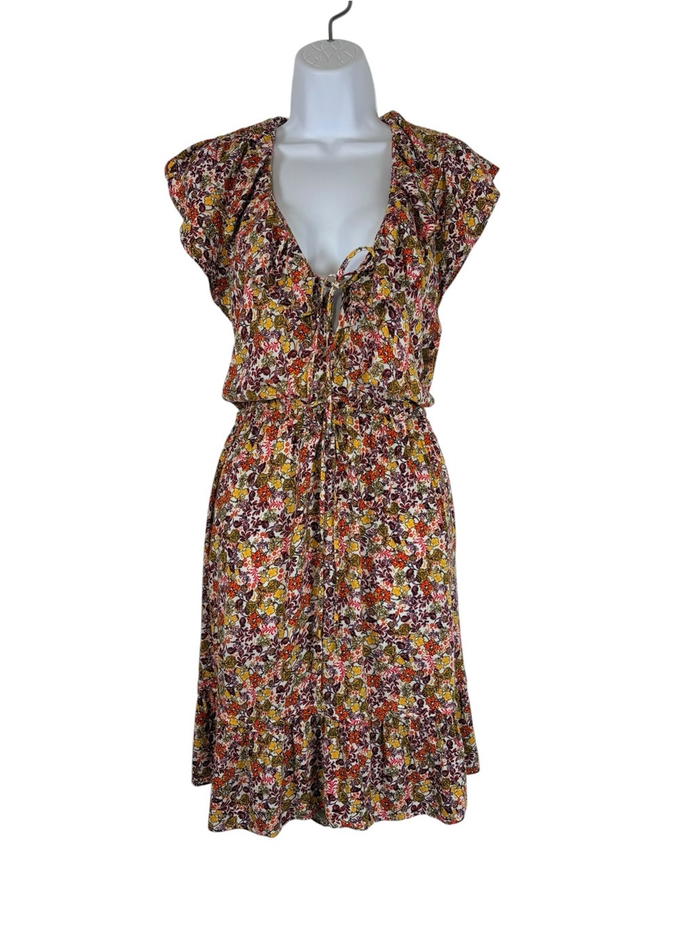 Old Navy Floral Ruffle Tie Front Boho Mini Dress XL Cottagecore Prairie Feminine